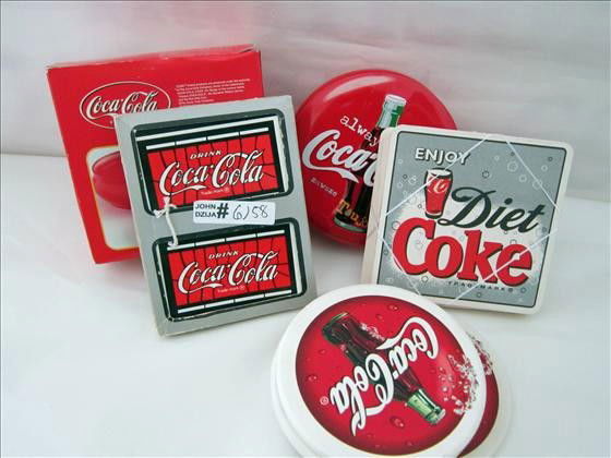 Coca Cola - Coasters, Candles & Cards: Coca Cola - Coasters, Candles & Cards - 2 Candle in Tin (1 NIB), Composite & Cardboard Coasters, 2 Decks Playing Cards
