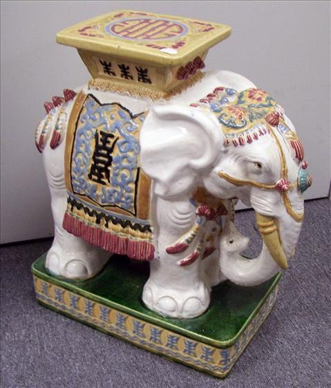 Garden stool elephant: Garden stool elephant shaped with square top and square base multicolored - 23" tall - 21" long