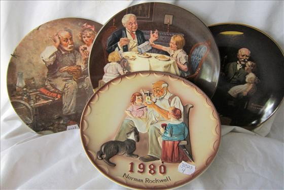 4 plates - 1980 Toymaker: 4 plates - 1980 Toymaker - Norman Rockwell - Cobbler 1978 - Grandpa's treasure chest - and Gourmet by Norman Rockwell - Knowles w/box