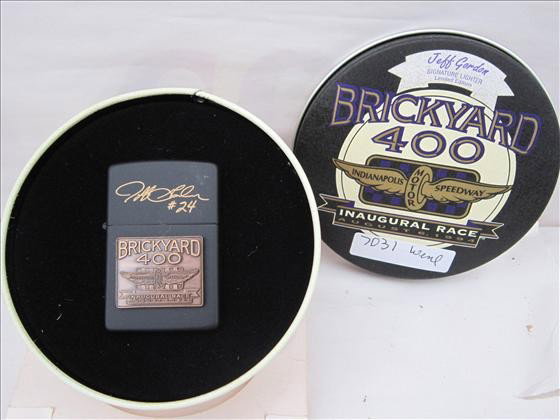 Harley Davidson - Zippo lighter: Harley Davidson - Zippo lighter in metal tin - #24 Jeff Gorden Inaugural race August 6,1994 - Brickyard 400 - black with brass trim and signature