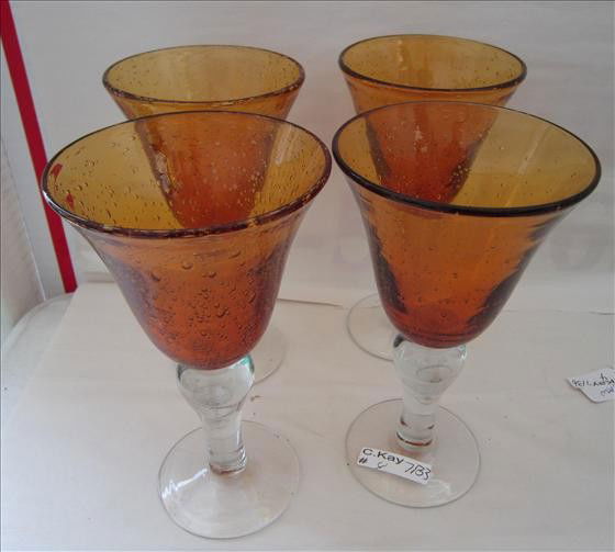 4 pc Goblets - 8 1/4"Stems: 4 pc Goblets - 8 1/4"Stems - clear crystal bottoms - gold bubbled top