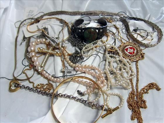 Assorted lot of Jewelry: Assorted lot of chains bracelets and necklaces - silver tone gold tone pearl - assorted lengths