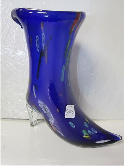 Murano high heel boot Millefiori: Murano high heel boot Millefiori on blue background clear heel - 10"