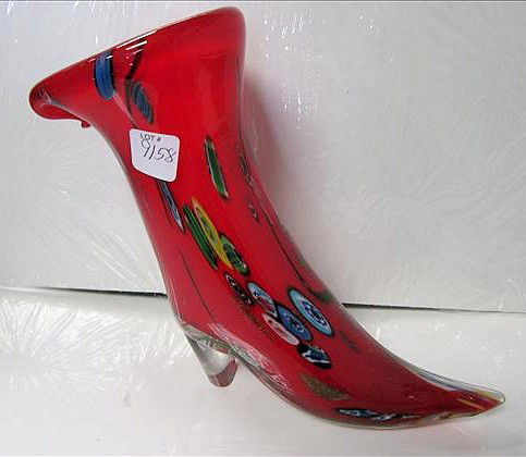 Murano high heel boot: Murano high heel boot red back with Millefiori flowers - 9 1/4"