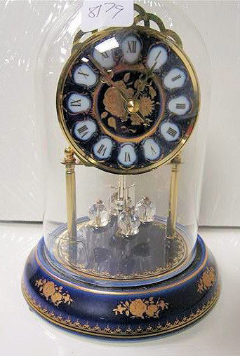 Limoge France style Made in Germany: Limoge France style Made in Germany - 7 1/2"1Anniversary clock glass dome - porcelain face - crystal balls