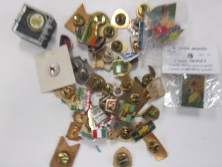 Bag lot of push back pins: Bag lot of push back pins and regular from around the world-events clubs- some enameled-