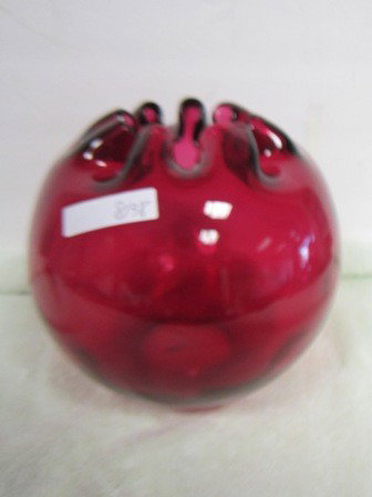 Murano glass cranberry large rose bowl: Murano glass cranberry large rose bowl 7 tall