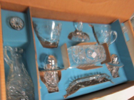 11 pc Table service Anchor Hocking MIB: 11 pc Table service Anchor Hocking MIB- 700/720 Butter Sugar, creamer salt pepper, cruets & stoppers