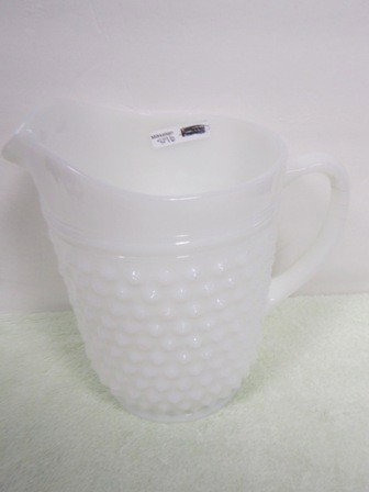 Fire King White glass hobnail pitcher: Fire King White milk glass hobnail large pitcher-8"
