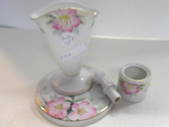 4 pc-Noritake Moss rose vase: 4 pc-Noritake Moss rose vase-trivet- stopper and jar pink flowers gold trim