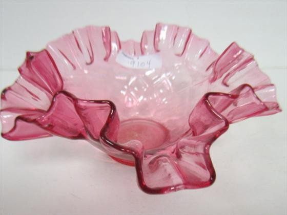 Cranberry glass ruffled top candy bowl: Cranberry glass ruffled top candy bowl-7 1/4 across