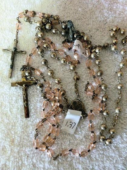 2 pair rosary beads - pink crystal - 19 long: 2 pair rosary beads - pink crystal - 19 long - tested silver beads - 22 long - 1point 37 ounce total with cross not silver