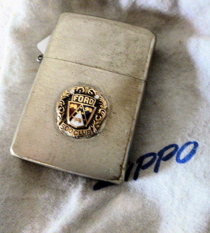 Zippo Lighter with ford emblem 500 club: Zippo Lighter with ford emblem 500 club - with felt bag - 2 1/4 long