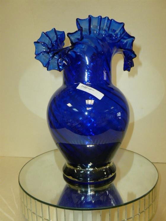 Murano glass cobalt blue ruffled top vase