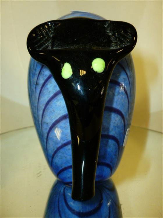 Fenton glass elephant paperweight-5": Fenton glass elephant paperweight- blue with black trunk and green eyes-5 inch paper label