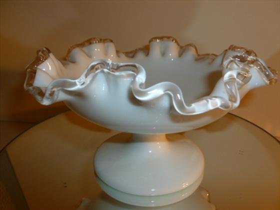 Fenton Silver Crest footed compote-ruffled top: Fenton Silver Crest footed 4" compote- ruffled top-