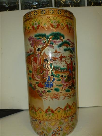 Oriental umbrella or cane stand: Oriental umbrella or cane stand - 18 tall - bright oriental colors and design Geisha girls