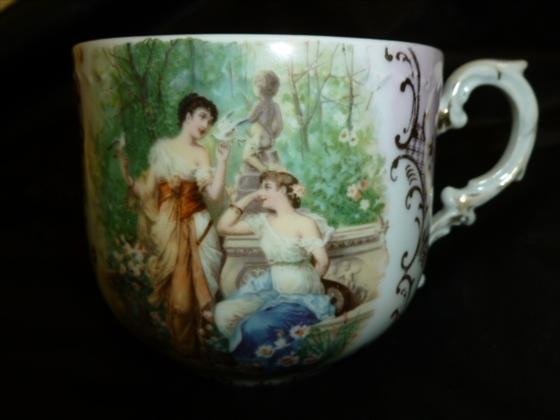 Mustache cup -Royal Bavarian- Germany: Mustache cup -Royal Bavarian- Germany- Victorian scene-gold trim-3"