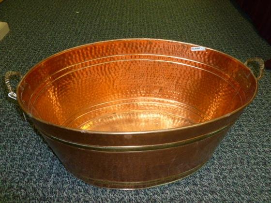 Large copper and brass tub-with handles: Large copper and brass tub- with handels-25 by 12-hammered copper 2 seams