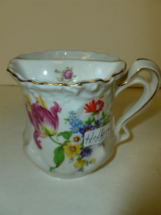 Mustache cup colored flowers gold trim: Mustache cup colored flowers gold trim-gold crown mark since 1818-3 1/2 nice colors