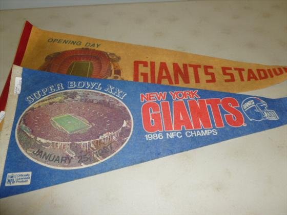 2 Pennants: 2 Pennants- New York Giants 1987- Super Bowl XXI-NFL-Opening Day Giants Stadium 1976-C Rotkin