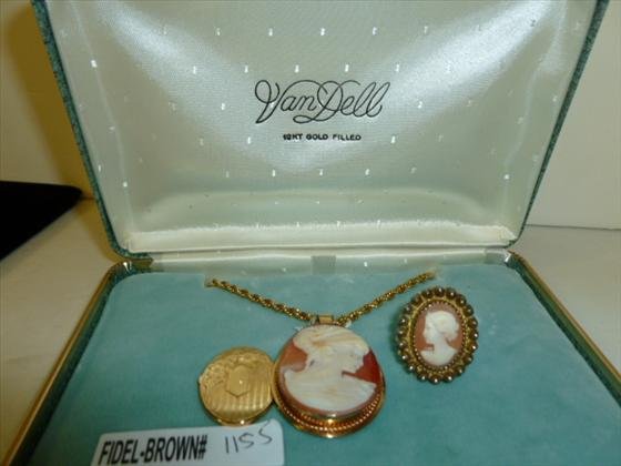 German Cameo ring & Cameo locket pendant: 2 pc-Vintage German Cameo ring 800 silver & Van Dell 12Kt gold filled Cameo locket pendant &chain original box