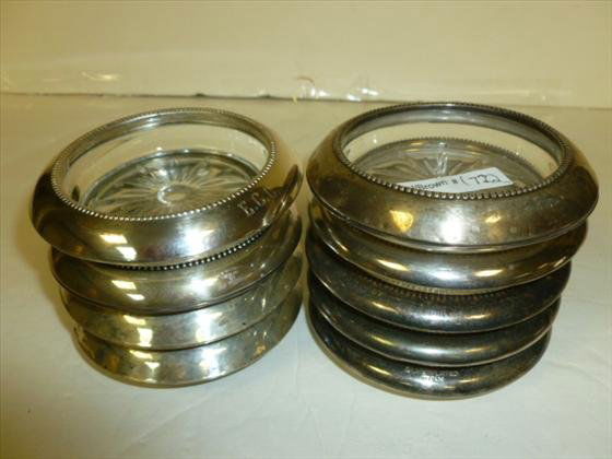 9 Whiting and Co silver coasters: 9 Whiting and Co silver and silver plate and glass coasters-