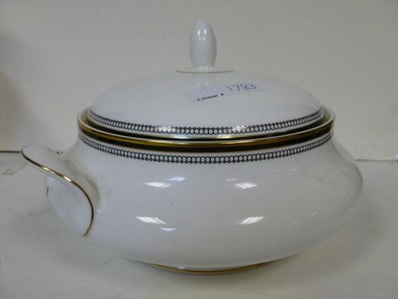 Covered casserole with handles: Covered casserole with handles -Wedgwood Royal Doulton- Pavanne pattern- black and gold design-LTD 1983- #5095