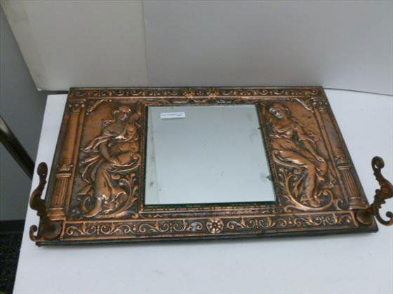 Copper wall hanger: Copper wall hanger with hooks and mirror ladies with flowing dresses on both sides - 12 by 20 - hooks on both corners