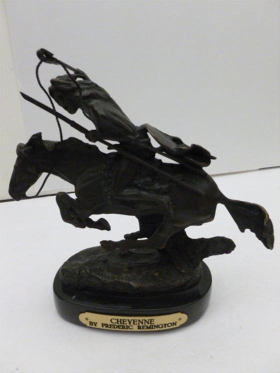 Remington bronze Cheyenne: Remington bronze Cheyenne by Frederic Remington marked on front of bronze - marble base - 5 1/2 by 8 1/2 good condition