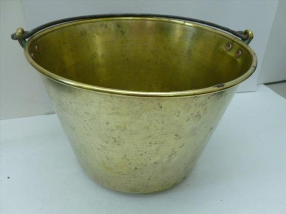 Large brass bucket: Large brass bucket iron handle copper rivets - marked HW Haydens - Ansonia Brass Co - Dec 151866 reissued Feb 13,1866 - 12 1/2 dia 9 tall