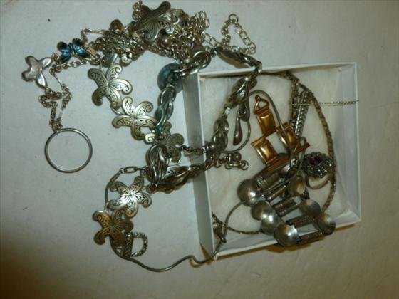 Lot of silver tone pieces: Lot of silver tone pieces nickel silver and gold filled ring - bracelet necklace watch band and watch holder