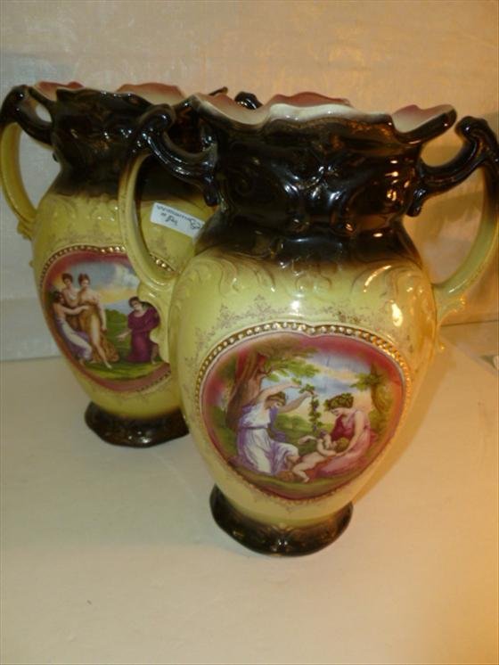 Pair porcelain vases- Alton Art Ware England: Pair porcelain vases- Alton Art Ware England- portraits on front yellow black in color gold trim 10 1/2 tall-#362 - nice pair