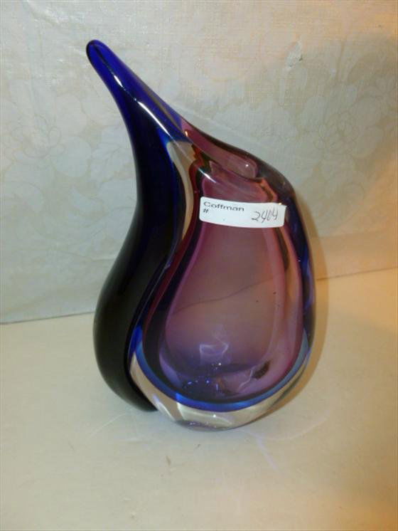 Murano glass vase in purple blue and pink: Murano glass vase in purple blue and pink- 1`0 1/2 tall with pointed side