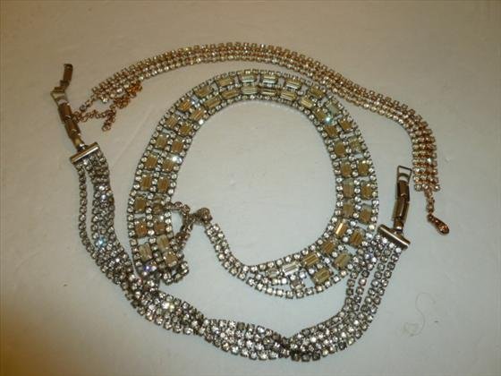 3 rhinestone necklaces gold and silver tone: 3 rhinestone necklaces gold and silver tone different- choker style