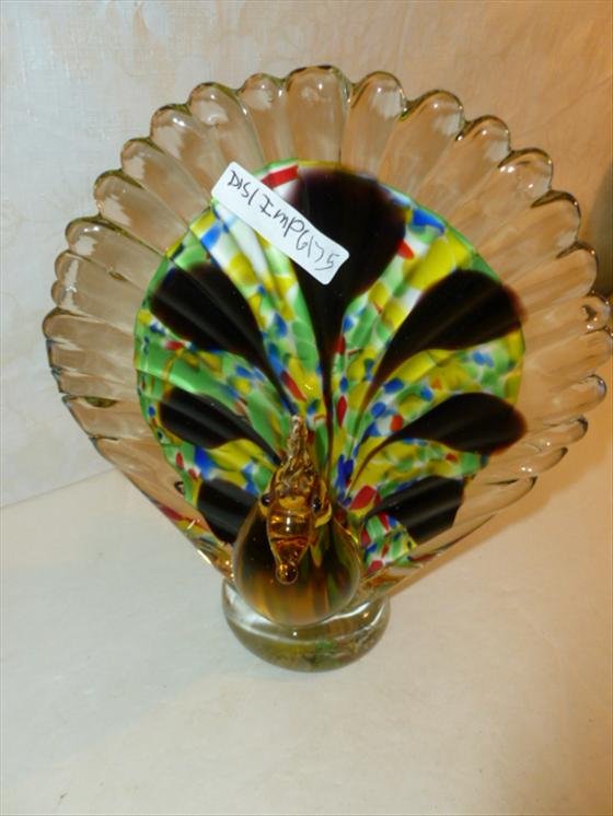 Murano glass peacock multi colored with gold body: Murano glass peacock multi colored with gold body 9 tall