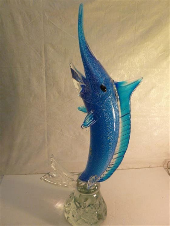 Large Murano glass sword fish in blue and aqua