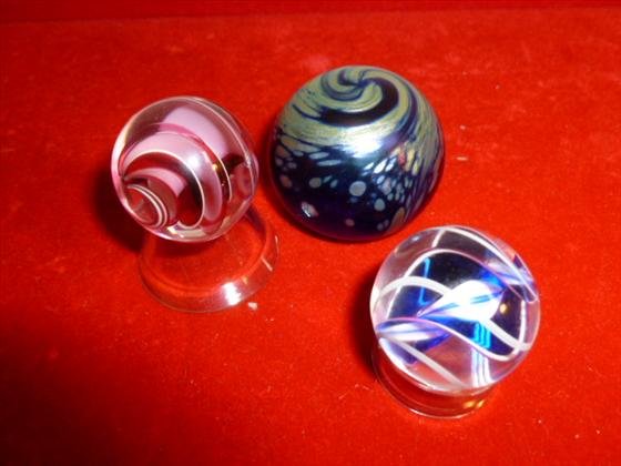 3 round crystal balls and round paperweight in blue and: 3 round crystal balls and round paperweight in blue and silver iridized and red and blue swirl shooter marble size and 1 1/2 all nice pieces