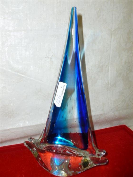 Murano glass sail boat shades of blue with clear bubble