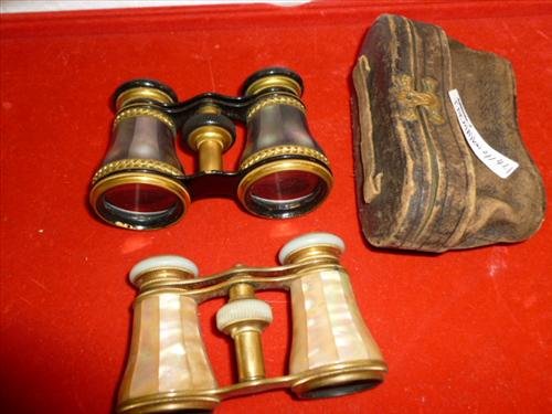 2 pair pearl and opal opera glasses: 2 pair pearl and opal opera glasses one with case-Paris-A Udemair- one no name