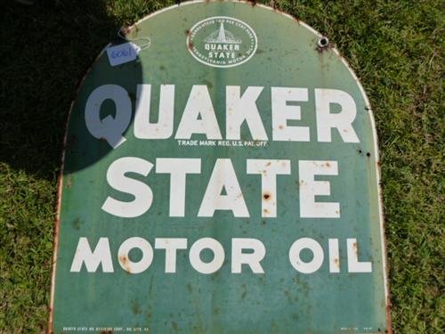 Iron sign Quaker State motor oil- 29 by 26- fair: Iron sign Quaker State motor oil- 29 by 26- fair condition