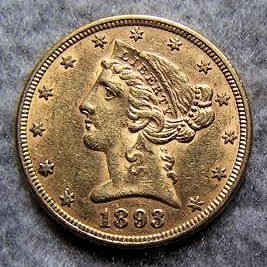 1893 Liberty Head Five Dollar Gold: 1893 Liberty Head Five Dollar Gold Half Eagle