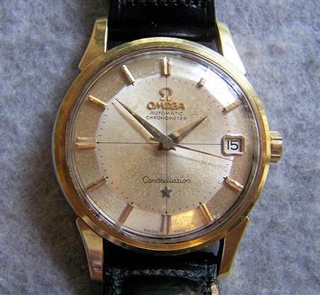 Omega Automatic Man's Watch: Omega Automatic Chronometer Constellation Man's Watch, Leather Bank, it is running - scratch on back