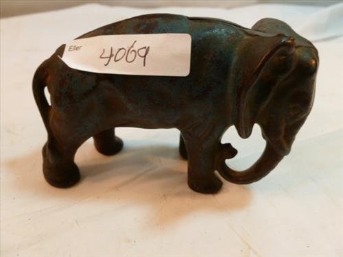 Cast iron still bank- elephant tucked trunk- 2 3/4 by 4: Cast iron still bank- elephant tucked trunk- 2 3/4 by 4 5/8- Arcade USA-original no repaint