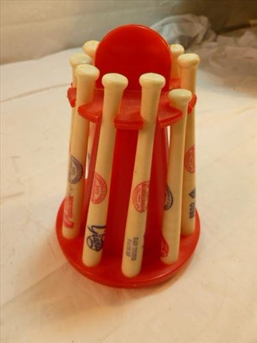Plastic bank- MLB baseball bats-10 bats names and Logo-: Plastic bank- MLB baseball bats-10 bats names and Logo- 6 tall-USA- Coins go in the center-teams from Astros to Pirates- unusual piece