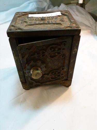 Cast iron Saving Deposit bank- 4" combination- Kenton: Cast iron Saving Deposit bank- 4" combination- Kenton Co-nice old piece all original