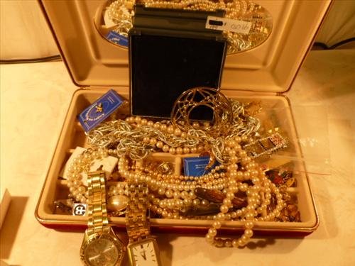 Nice Velvet box filled with assorted jewelry ,watches: Nice Velvet box filled with assorted jewelry ,watches pins pocket knives all sorts of things for everyone-