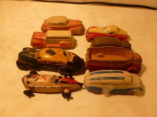 8 pc Sun RUBBER Cars and Trucks assorted colors and: 8 pc Sun RUBBER Cars and Trucks assorted colors and makes- no repaint original