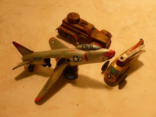 3 Wind Up and Friction tin toys- Japan-plane helicopter: 3 Wind Up and Friction tin toys- Japan- plane helicopter tank car- all original no repaint -as is
