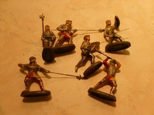 6 pc- Elastolin Composition knights figures- original: 6 pc- Elastolin Composition knights figures- original no repaint-